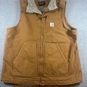 Carhartt Tan Duck Canvas Vest with Sherpa Lining large
